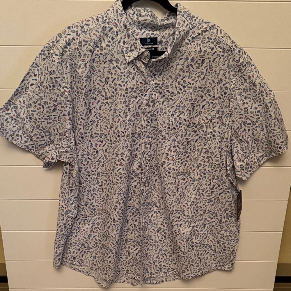 George White and Blue BBQ Patterned Casual Shirt